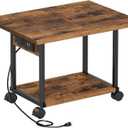 Printer Table, 2-Tier Under Desk Printer Stand with Charging Station, Printer Stand with Wheels, Printer Shelf for Small Spaces, PrinterCart for Home Office Rustic Brown