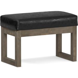 SIMPLIHOME Milltown Small Ottoman Bench - 27" Wide x 18" High Upholstered Vegan Leather Rectangle Footstool Ottoman in Distressed Black, Contemporary Bench for Bedroom with Cushioned Seat, Assembled, 14.4"D x 26.8"W x 25.2"H