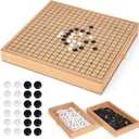 12-Inch Traditional Wooden Go Game Set with Pull-Out Storage Drawers Classic Weiqi Board Game with Black and White Stones Premium Wood Go Board for Beginners, Adults, and Professional Players