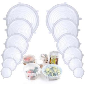 Adpartner Silicone Stretch Lids, 12 Pack of Reusable Silicone Lids for Food Storage BPA-free Silicone Covers for Bowls, 6 Different Sizes to Fit Most Food Containers, Microwave & Dishwasher Use Safe (All Transparent)