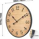 30 Inch Rustic Farmhouse Wall Clock, Large Silent Wooden Wall Clock with Natural Wood Grain Face & Black Metal Frame, Battery Operated Decorative Clock for Living Room, Kitchen, Bedroom