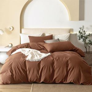 JIYUAN Queen Size Duvet Cover Set, 3-Piece - 100% Washed Cotton, Linen-Like Soft & Breathable with Zipper Closure, Includes 90x90 Inch Cover & 2 Pillowcases, Solid Dark Orange