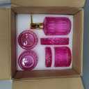 Hot-Pink Glass Bathroom Accessories Set 5 Pcs, Hot-Pink Bathroom Set, Soap Dispenser and Toothbrush Holder Set, Qtip Holder Set, Vintage Bathroom Sink Set, Cute Bathroom Decor