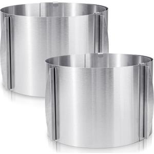 Hushee 2 Pcs 6 to 12 Inch Cake Ring 5.9 Inch High Adjustable Cake Mold Baking Rings Kit Round Stainless Steel Decorating Bakeware Tools with Scaling for Mousse Baking Dessert Making