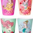Silver Buffalo Disney Princess Featuring Belle, Snow White, Ariel, and Cinderella Floral 4 Pack Plastic Mini Cup Set, 1.5 Ounces