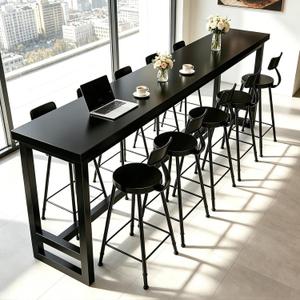 47in Black Industrial Long Bar Table | Solid Wood Farmhouse Bar Height Table,Rectangular High Top Kitchen & Dining Tables, for Kitchen Coffee Shop
