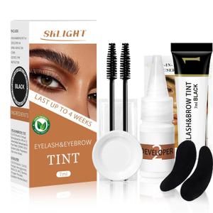 Lash Color Kit, Lasting for 4 Weeks Natural Black Eyelash & Eyebrow Color Kit with Reusable Eye Patch, Voluminous Coloring for Lash and Brow with Gentle Ingredients, Safe & Easy to Use 7ml