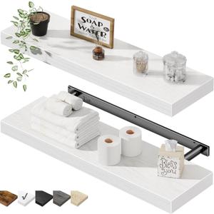 QEEIG Floating Shelves for Wall 23.6" Long - Wall Mounted Shelf Bathroom Kitchen Living Room Bedroom Farmhouse Home Decor Display Bookshelf Large 23.6 x 9.3 inch Set of 2, White (008-60W)