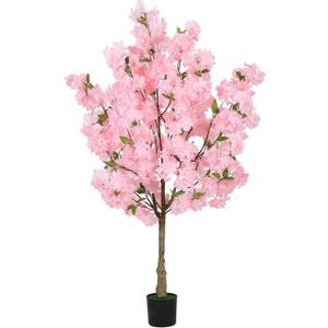 4Ft Tall Artificial Cherry Blossom Tree, Faux Pink Tree with Plastic Nursery Pot,Fake Plants Artificial Plants for Home Office Indoor Decor(Pink)