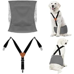 JUDIXY Premium Reusable Dog Belly Bands for Male Dogs (2 Pack) - 1 Washable Dog Diapers Male & 1 Adjustable Suspenders for Urination Incontinence, (Grey M)