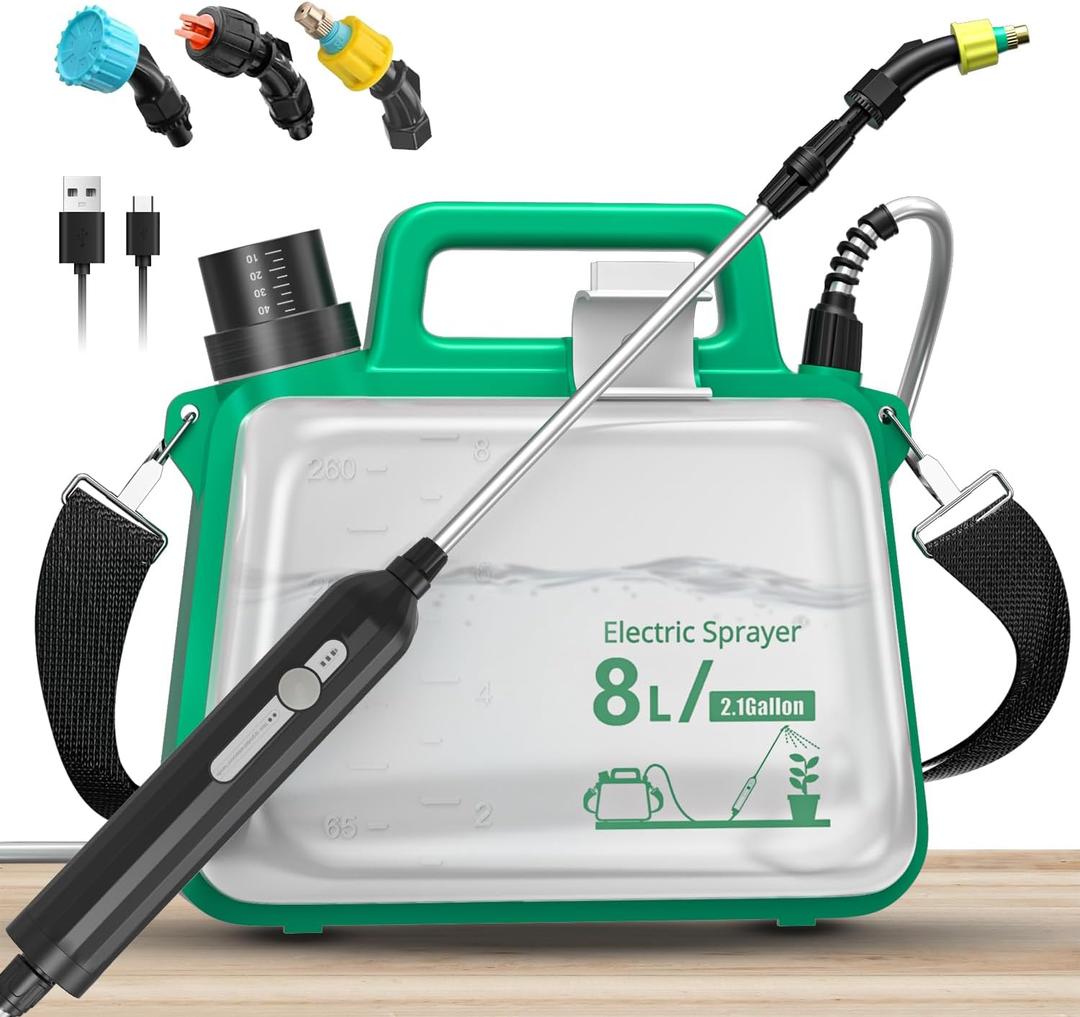 2026 Upgrade Battery Powered Garden Sprayer 2 Gallon, Electric Sprayer with USB Rechargeable Handle,3 Mist Nozzles, Retractable Wand, Adjustable Shoulder Strap,Weed Sprayers in Lawn & Garden
