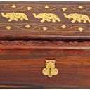 TOSQP27 Gift Jewelry Box Brass Elephant Inlay Hand-Carved Rosewood 8-Inch Wooden Keepsake Storage Box Velvet Lined Gift for Women, Girls, Mom Artisan Made Organizer