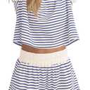 MISSACTIVER 2 Piece Lounge Set Women Stripe Knit Short Sleeve Tee Shirts Shorts Casual Summer Loungewear Shorts Sets (M)