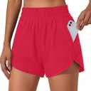 BMJL Women's Running Shorts Elastic High Waisted with Pockets, 2.5" Sporty Workout Quick Dry Athletic Shorts (Red, S)