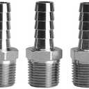 Beduan Stainless Steel 3/8" Hose Barb to 3/8" Male NPT Home Brew Fitting Water Fuel Air (Pack of 5)