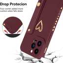 Fiyart Designed for iPhone 14 Pro Case with Phone Stand Holder Cute Love Hearts Pattern Slim Protective Camera Protection Cover with Wrist Strap for Women Girls for iPhone 14 Pro 6.1"-Wine Red