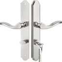 Flat Slot Storm Door Handle Complete Set, Mortise Keyed Lever Mount Latch with Deadbolt for Screen and Storm Doors, Polished Nickel