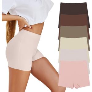 SHARICCA BoyShorts Panties for Women Seamless Soft Boy Shorts Underwear Short Boxer Briefs Anti Chafing Multiple Pack ((6 Pack) Brown and Pink)