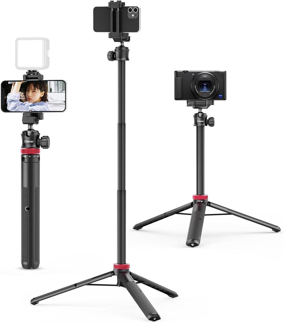 ULANZI MT-44 Extendable Phone Tripod, 59" Selfie Stick Vlog Stand with 2 in 1 Phone Clip, 360 Ball Head Camera Tripod for iPhone Sony Canon DJI Osmo Action Camera, Lightweight for Travel (BLACK)