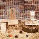 6 Pcs Hamster Toys Set, Maze Wood House, Climbing Ladder Wooden Bridge Tunnel Toy Platform Silent Exercise Running Wheels and Water Bottle Set for Rat Guinea Pig Habitat Cage(Basic)