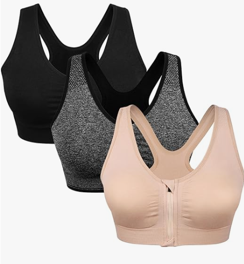 Women's Zip Front Sports Bra Wireless Post-Surgery Bra Active Yoga Sports Bras, XL
