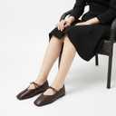 VorisVina Lace Up Square Toe Ballet Flats for Women Cute Bow Slip On Mary Jane Flats Casual Ballerina Shoes 7