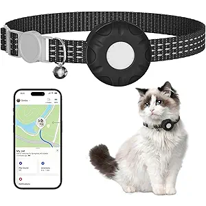 Cat Tracker, GPS Tracker No Subscription, Pet Tracker, Compatible with Apple Find My App (Only iOS), Real-Time Location, Smart Alerts & Geo-Fence, Cat Trackers Collar with Safety Elastic Buckle, Black
