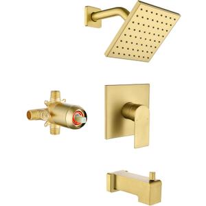 Brushed Gold Shower Faucet Set with Tub Spout, 6 Inch Rain Shower Head and Tub Spout, Shower Fixtures with Tub Spout, Tub and Shower Trim Kit