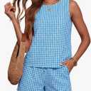 LOMON Women's Trendy 2 Piece Outfits Shorts Sets Summer Crew Neck Sleeveless Tank Top and Bottom Matching with Pockets 2026 Medium