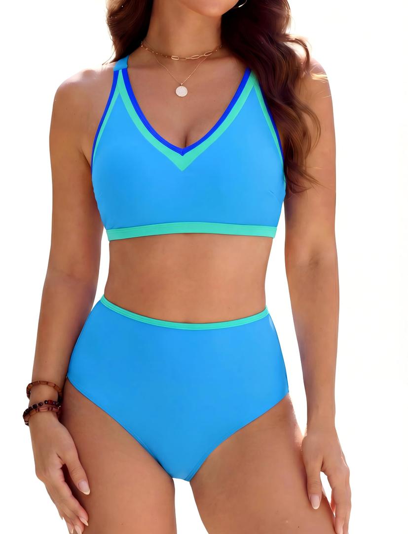 BMJL High Waisted Bikini Sets for Women Sporty Two Piece Tummy Control Swimsuits Beach Swim Suit 2025M,Blue (Blue, M)