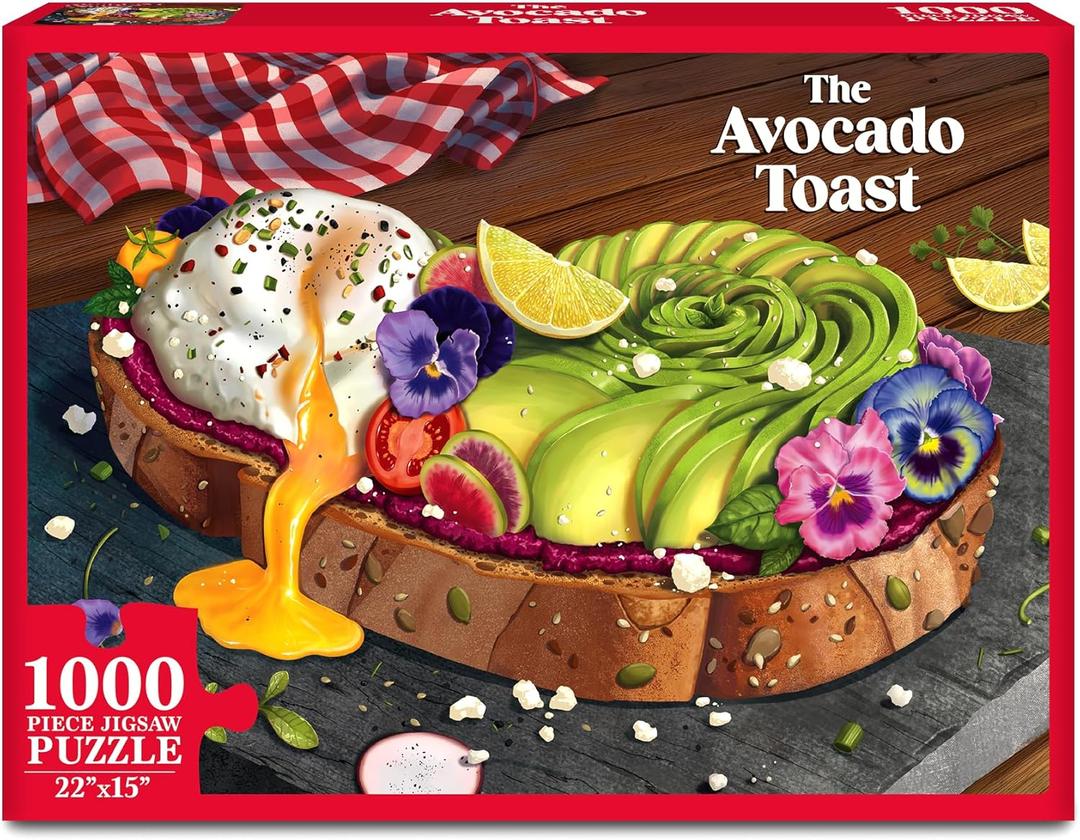 Jigsaw Puzzle 1000 Pieces - The Avocado Toast, Brain-Boosting Fun for Adults, Families, Game Nights, Unique, Perfectly-Fitting Pieces, Gifts for Food Lovers, Teens Ages 15+, Finished Size 22 x 15