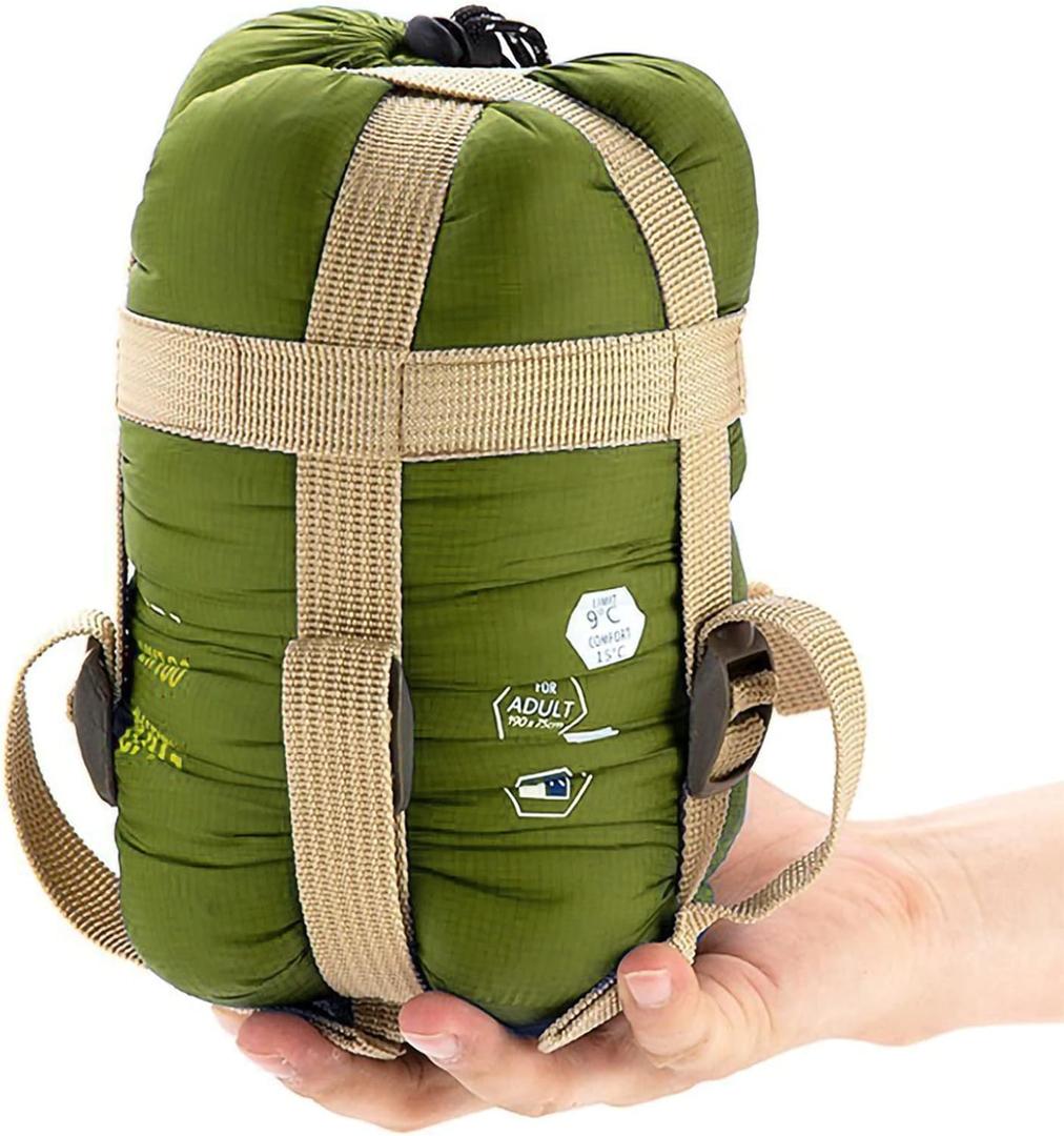 ECOOPRO Warm Weather Sleeping Bag - Portable, Waterproof, Compact Lightweight, Comfort with Compression Sack - Great for Outdoor Camping, Backpacking & Hiking-83 L x 30" W Fits Adults, Olive Green