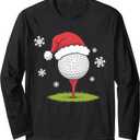 Christmas Golf Ball Santa Hat Golfing Xmas Lights Long Sleeve T-Shirt, XL