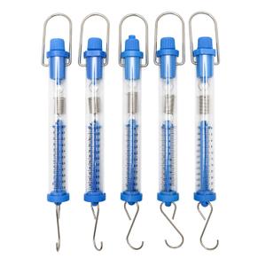 QWORK Plastic Tubular Spring Scale - 1N, 5N, 10N, 20N, 30N Capacity, Grams & Newton Calibration, Zeroing Capability, Clear Plastic Body Spring Balance Hanging Tube, Set of 5