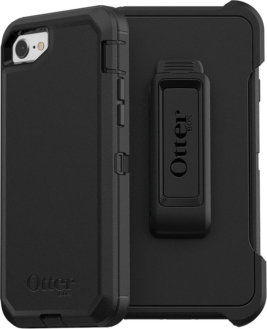 OtterBox iPhone SE 3rd & 2nd Gen, iPhone 8 & iPhone 7 (not Compatible with Plus Sized Models) Defender Series Case - Black, Rugged & Durable, with Port Protection, Includes Holster cDlip Kickstand