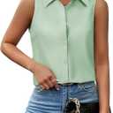 Womens Sleeveless Button Down Shirts Collared Blouse V Neck Work Tank Top Business Office Summer Outfits 2025 (Small, Light Green)