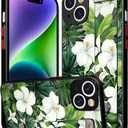 Compatible for iPhone 14 Case Cute with Strap Stand Finger Kickstand, Designer Cool Silicone Cases Funda Cover - Green Fresh Tropical Leaves