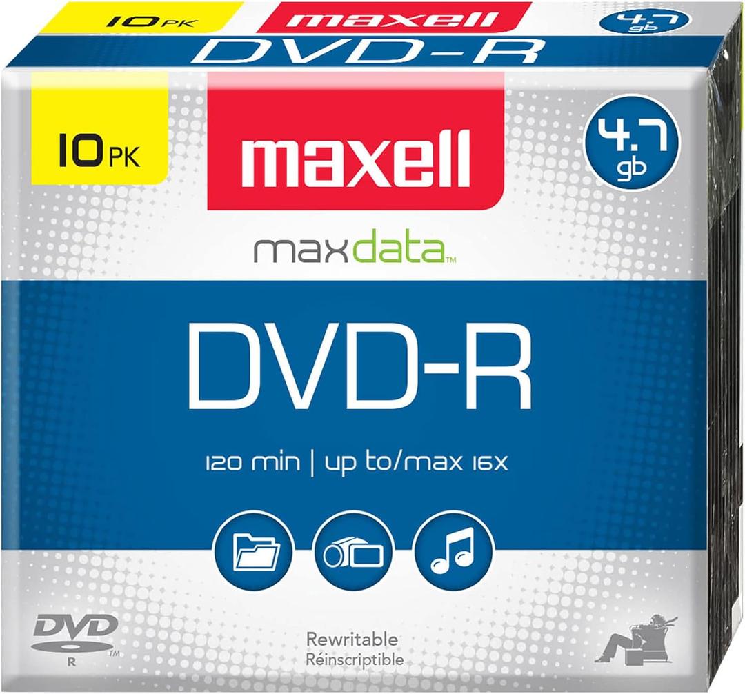 Maxell 638004 4.7Gb Dvd-R 10Mm Jewel case, 10-pack (with jewel case)