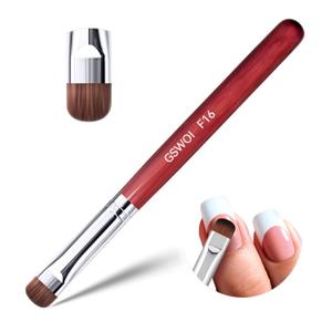 French Brush for Nails & Clean Up Brush for Gel Nail Polish | Dual-Use Wooden Handle Nail Brush for Acrylic, Polygel, Builder Gel | Professional Nail Art Brushes for French Tips, Cleaning (F16)
