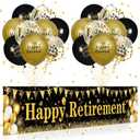Retirement Party Decorations Black Gold Happy Retirement Banner and 18pcs Happy Retirement Balloons for Men and Women Large Black Gold Retirement Yard Sign for Retirement Party Supplies