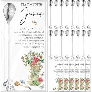 50 Sets Christian Tea Party Favors Jesus Teaspoons with Prayer Cards 6.5" Coffee Spoons Souvenirs for Tea Party Church Family Reunion Gifts, Silver