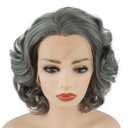 Hair Wavy Short 10inch Gray Heavy Density Realistic Synthetic Lace Front Wigs