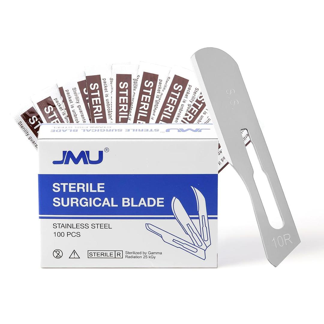 JMU 100pcs Scalpel Blades #10R, Stainless Steel Sterile Surgical Blades, Individually Foil Wrapped