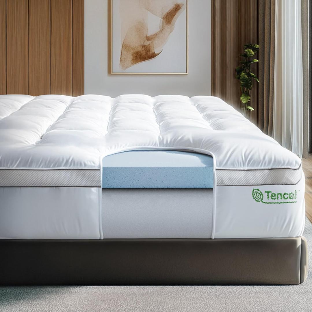 ViscoSoft 4 Inch Pillow Top Memory Foam Mattress Topper King - Cooling Hybrid Lux Dual Layer Bed Mattress Pad - CertiPur-US Certified