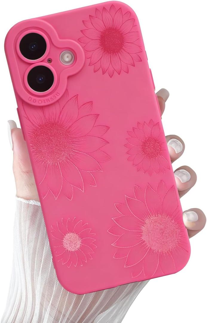 for iPhone 17 Case Hot Pink Flowers Floral Print | Shockproof Soft Silicone TPU Protective Cover for Girls Women, Fashion Design with Camera Protection, Wireless Charging