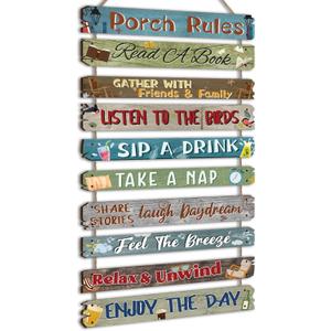 RattanView Outdoor Porch Rules Signs 11 x 23 Inches Wood Porch Decorative Signs Decor Outdoor Funny Plaque Decorations for Art Backyard Home Birthday Gift