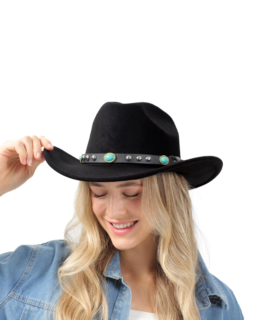 22"-23.2" 100% Suede Western Cowgirl Hat for Women,3.5" Wide Brim,Built-in Elastic Sweatband