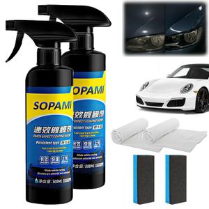 Sopami Car Coating Spray - Quick Effect Coating Agent, Hydrophobic Wax Polish, Scratch Repair & Waterless Wash, Oil Film Emulsion Glass Cleaner, Long-Lasting Shine (2Pcs)