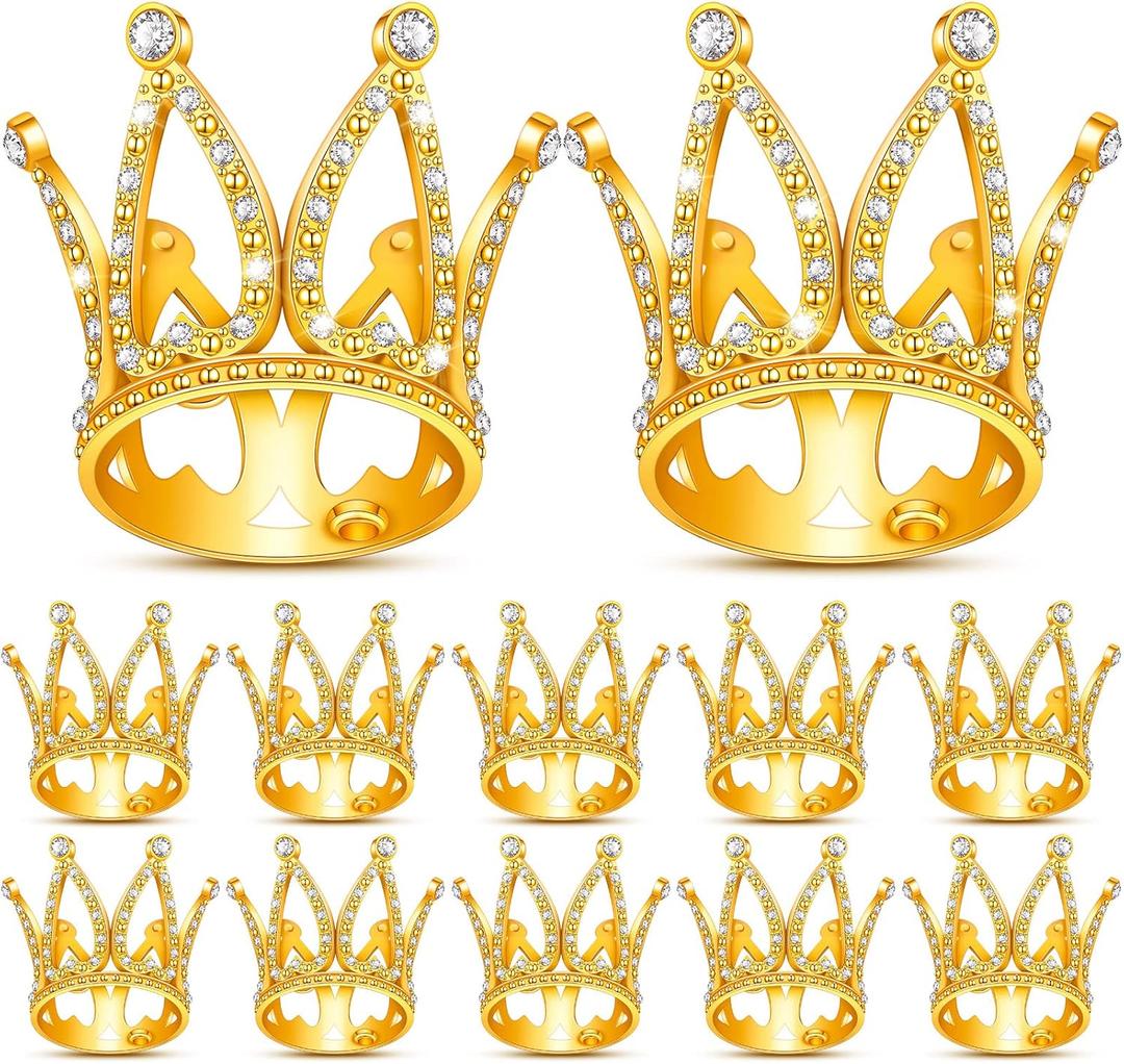 12 Pcs Crown Cake Topper Mini Baby Crown Tiny Queen Small Alloy Crystal Princess Headpiece Cake Decoration for Women Lady Girl Bridal Wedding Royal Themed Baby Shower Birthday Party(Gold)