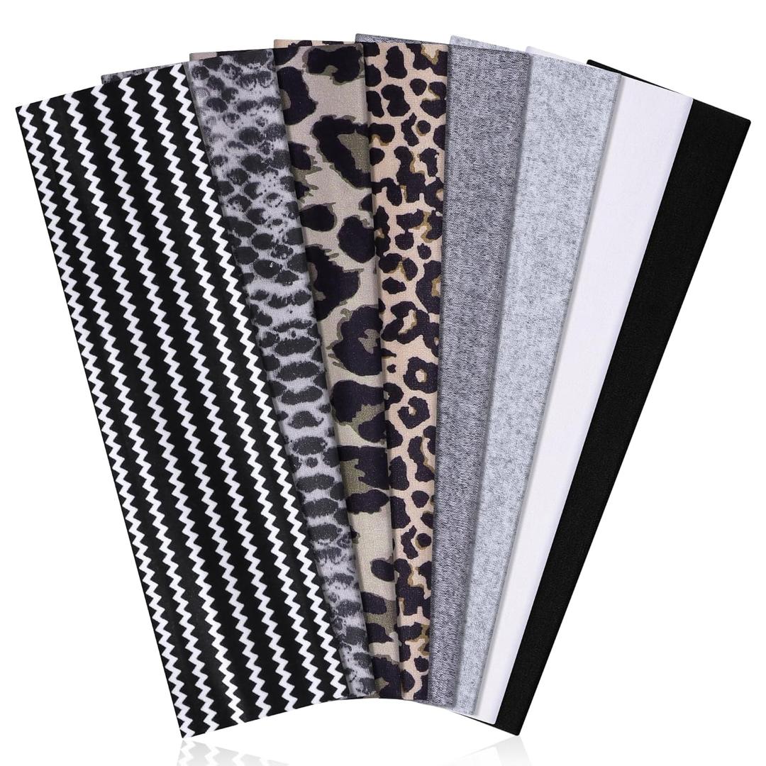 Ztomine 8 Pack Headbands for Women Non Slip - Stylish Sports Hair Bands for Women's Hair - Soft Cotton Cloth Stretchy Headbands for Women for Yoga, Outdoor Exercise Running